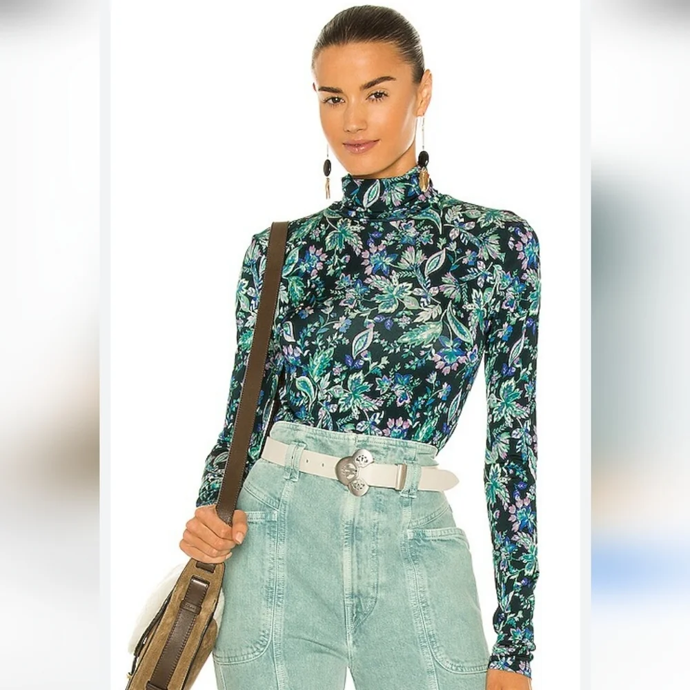 Isabel Marant Étoile Jewel Green Floral Turtleneck Blouse | Women’s Size 4 Light - Picture 2 of 11